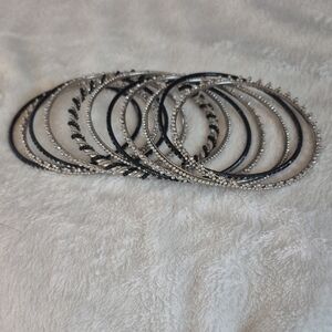Elegant Silver and Black Bangle Set